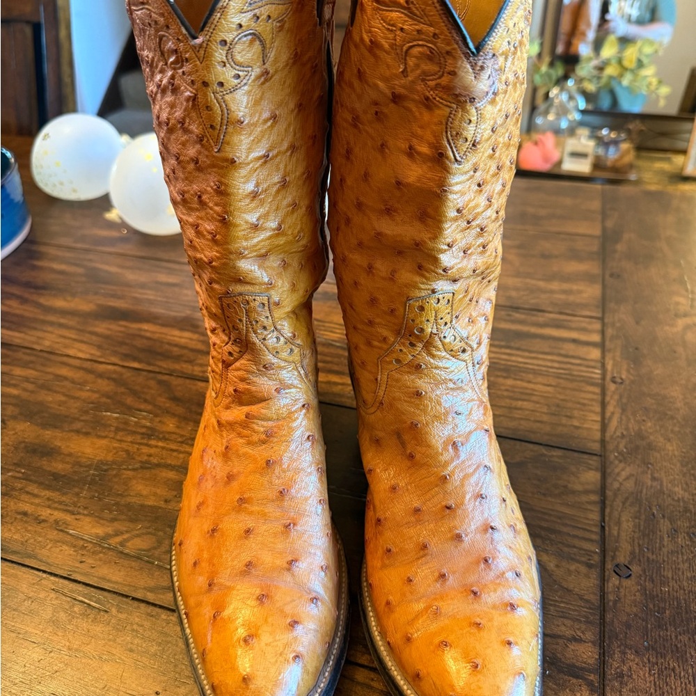 Rios of Mercedes Tan Ostrich Leather Boots Size 9.5B
